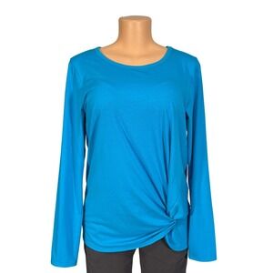 Lilly Pulitzer Luxletic Teal Blue Long Sleeve Twisted Hem Shirt Top Size L